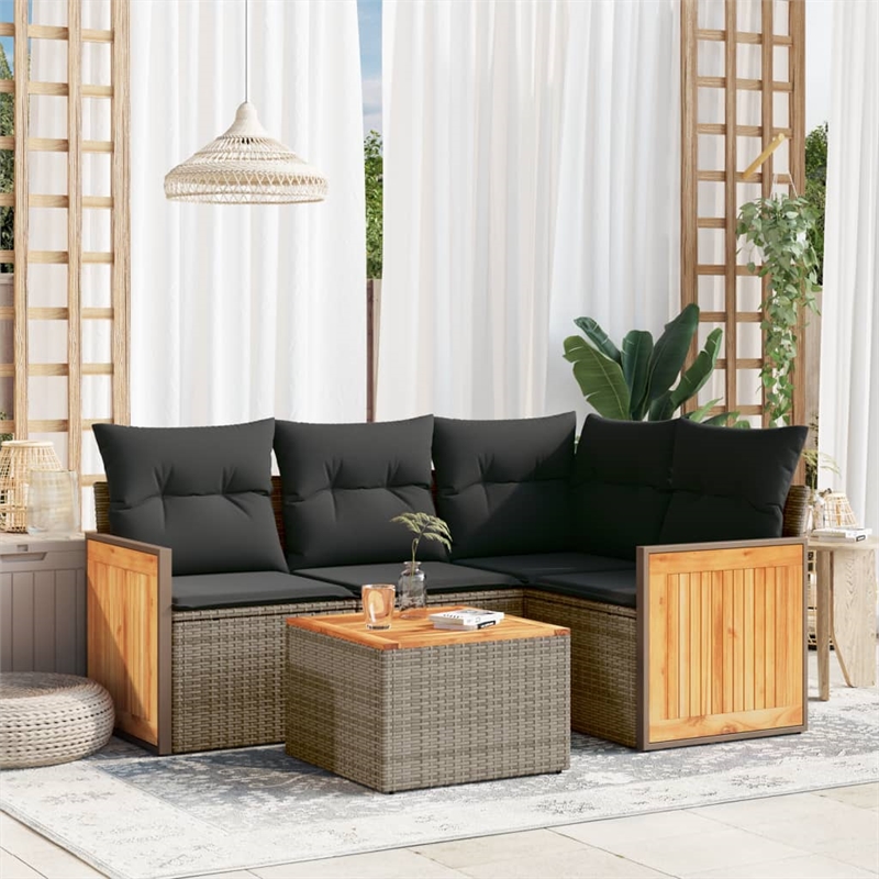 vidaXL 5 Piece Solid Acacia Wood Medium Sofa Set in Gray