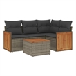 vidaXL 5 Piece Solid Acacia Wood Medium Sofa Set in Gray
