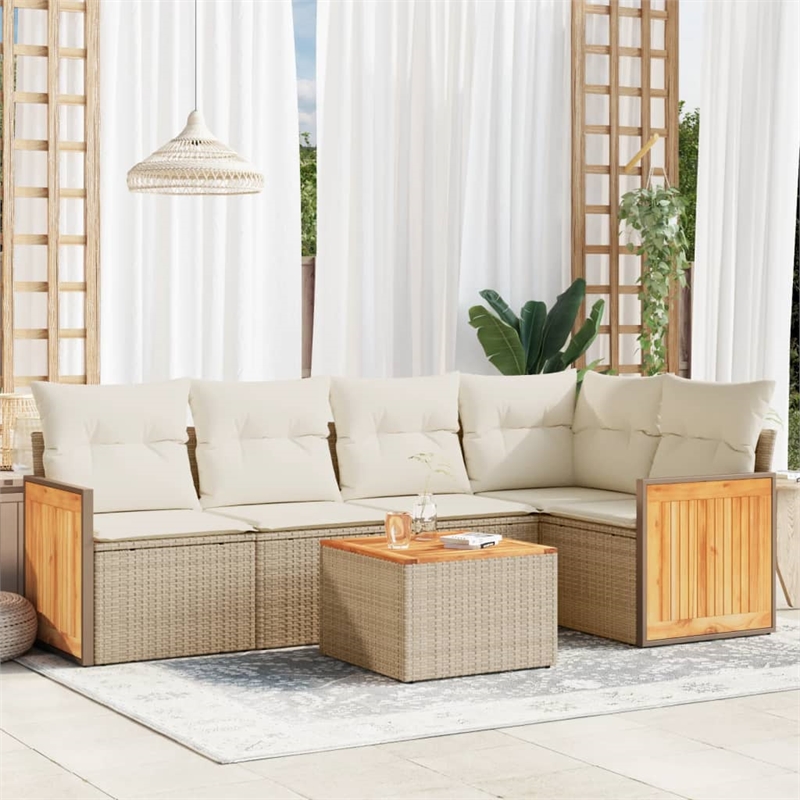 vidaXL 6 Piece Solid Acacia Wood Sofa Set in White/Cream/Beige