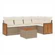 vidaXL 6 Piece Solid Acacia Wood Sofa Set in White/Cream/Beige