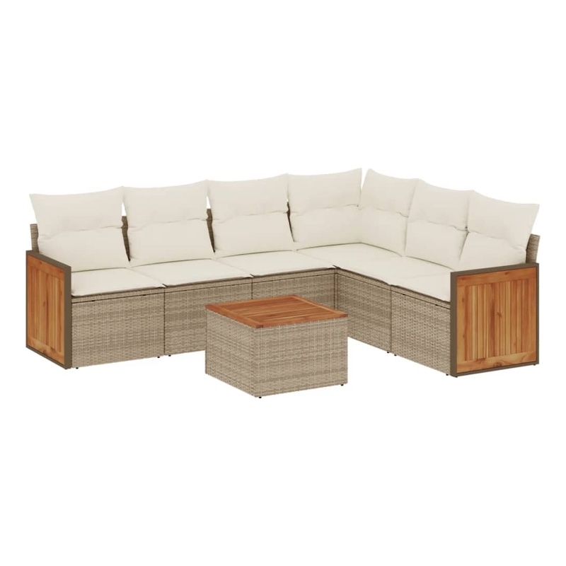vidaXL 7 Piece Solid Acacia Wood Sofa Set in White/Cream/Beige