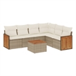 vidaXL 7 Piece Solid Acacia Wood Sofa Set in White/Cream/Beige