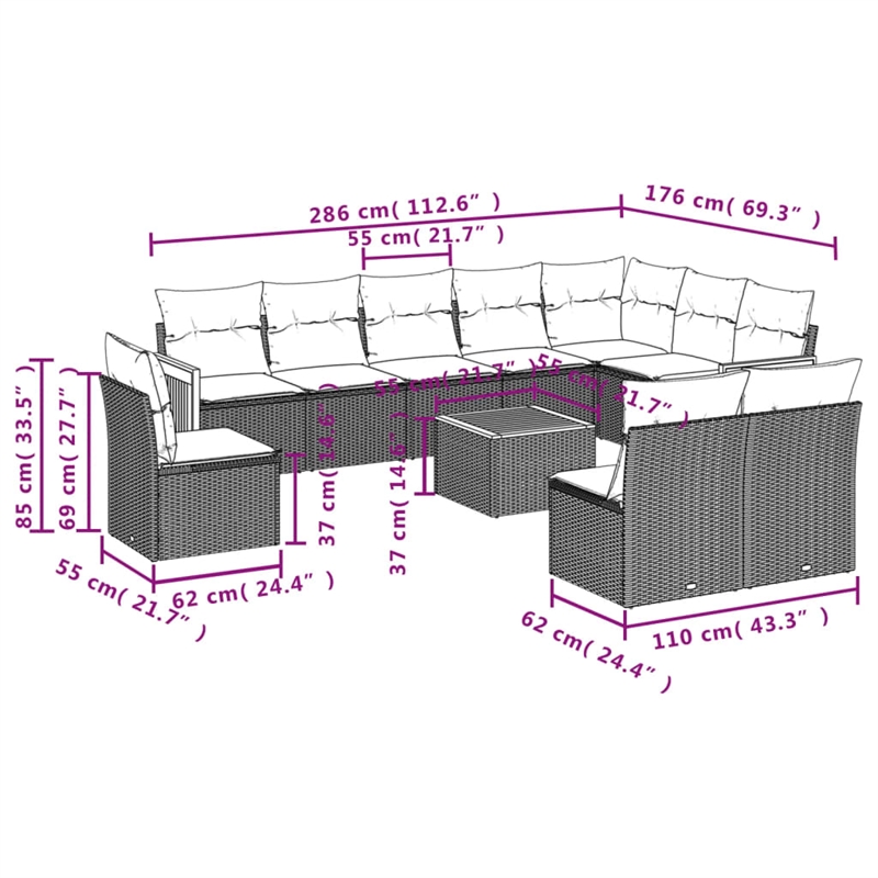 vidaXL 11 Piece Solid Acacia Wood Sofa Set in Black