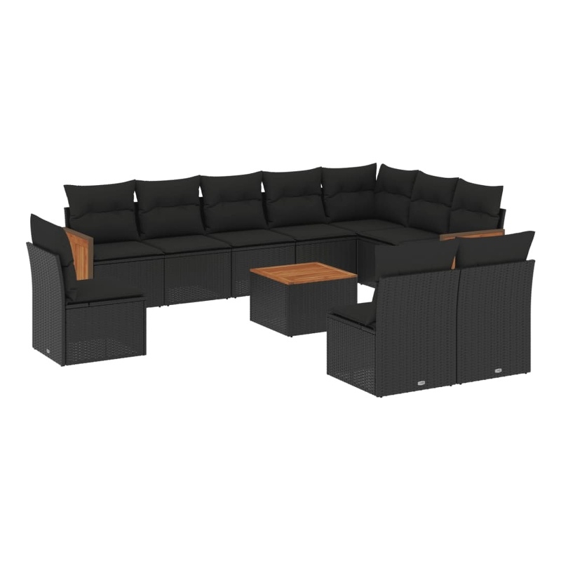 vidaXL 11 Piece Solid Acacia Wood Sofa Set in Black