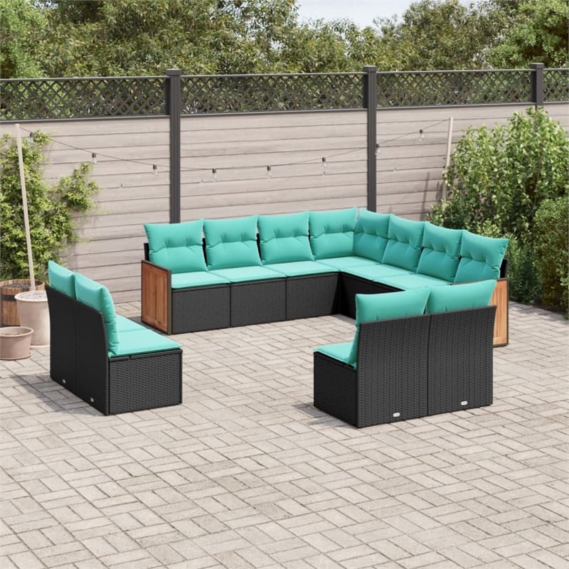 vidaXL 11 Piece Poly Rattan Patio Sofa Set in Black/Blue