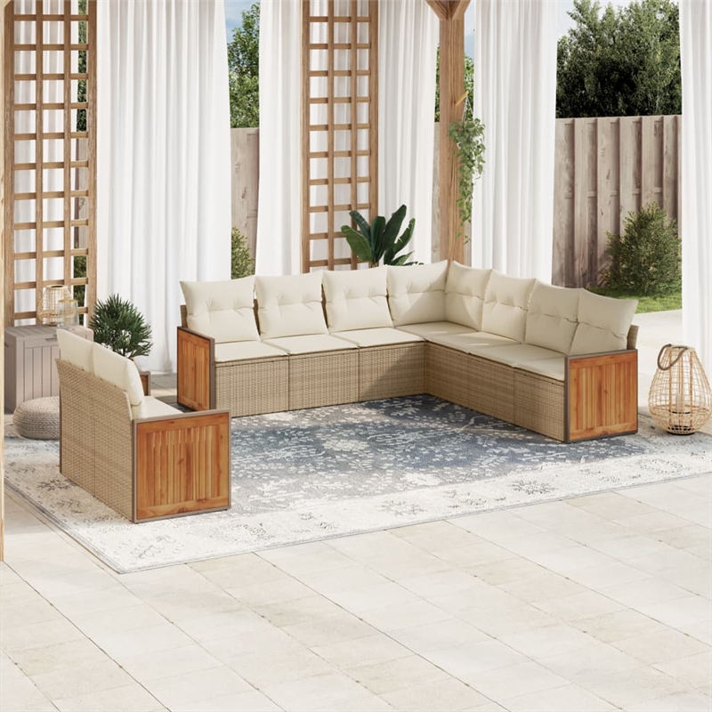 vidaXL 9 Piece Solid Acacia Wood Sofa Set in White/Cream/Beige