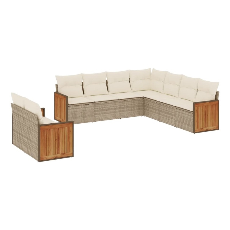 vidaXL 9 Piece Solid Acacia Wood Sofa Set in White/Cream/Beige