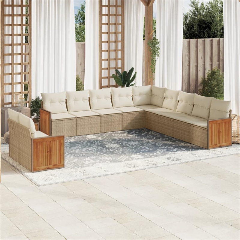vidaXL 11 Piece Solid Acacia Wood Sofa Set in White/Cream/Beige