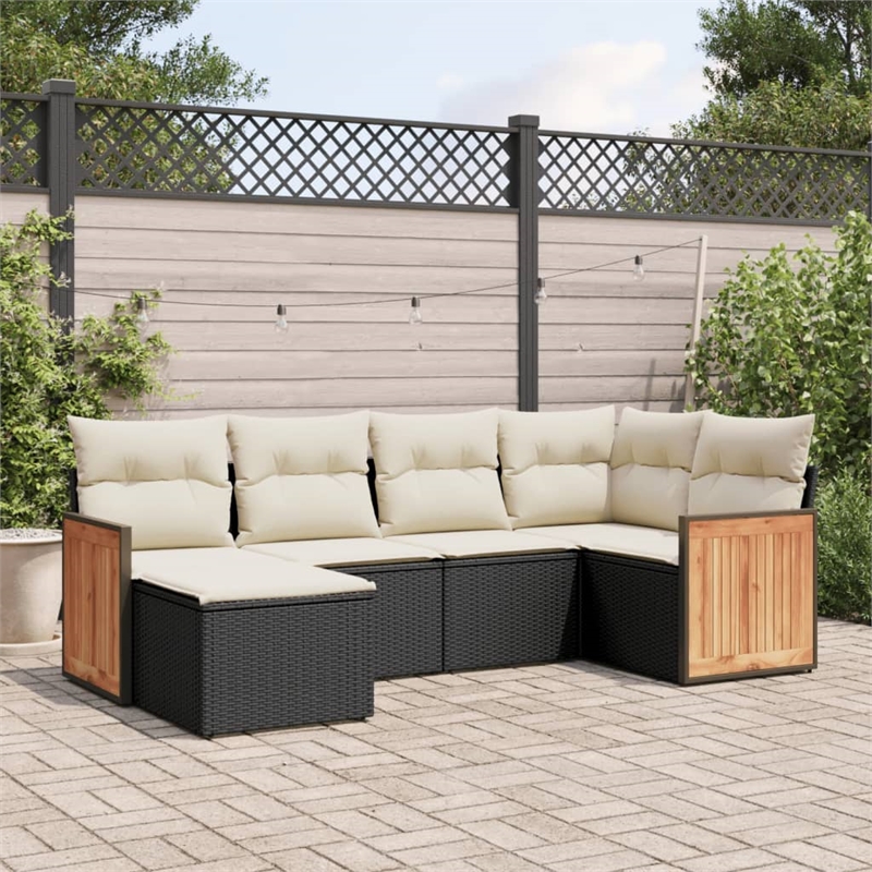 vidaXL 6 Piece Poly Rattan Sofa Set in Black/White/Cream