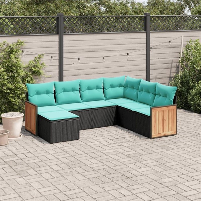 vidaXL 7 Piece Poly Rattan Patio Sofa Set in Black/Blue