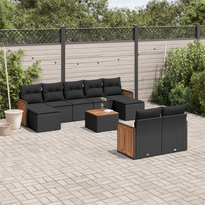 vidaXL 10 Piece Solid Acacia Wood Sofa Set in Black
