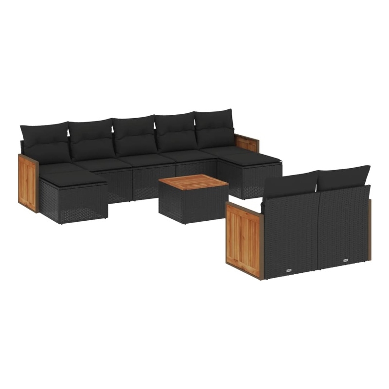 vidaXL 10 Piece Solid Acacia Wood Sofa Set in Black