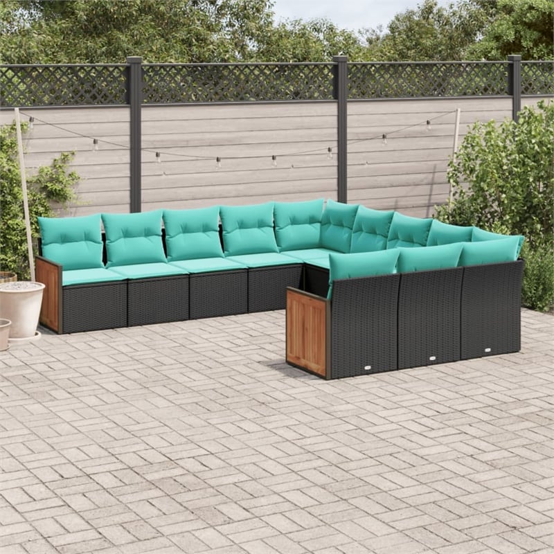 vidaXL 11 Piece Solid Acacia Wood Large Patio Sofa Set in Black