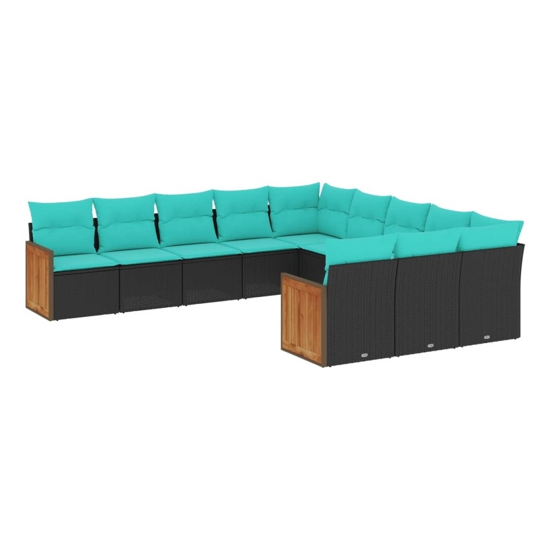 vidaXL 11 Piece Solid Acacia Wood Large Patio Sofa Set in Black