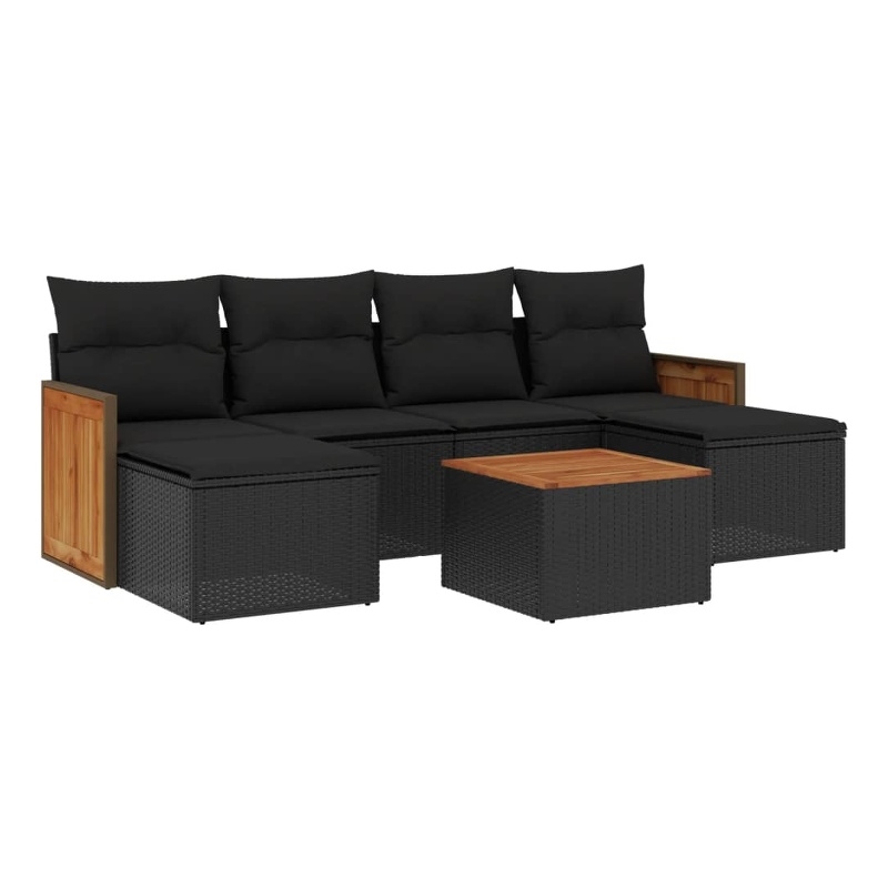 vidaXL 7 Piece Solid Acacia Wood Sofa Set in Black