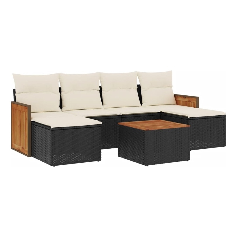 vidaXL 7 Piece Solid Acacia Wood Sofa Set in Black/White/Cream