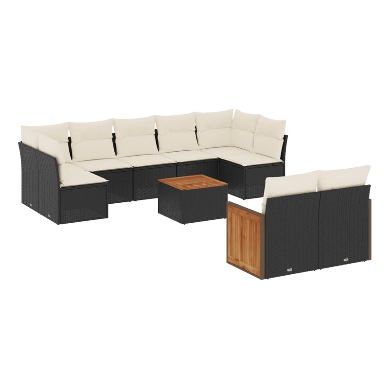 vidaXL 10 Piece Solid Acacia Wood Sofa Set in Black/White/Cream