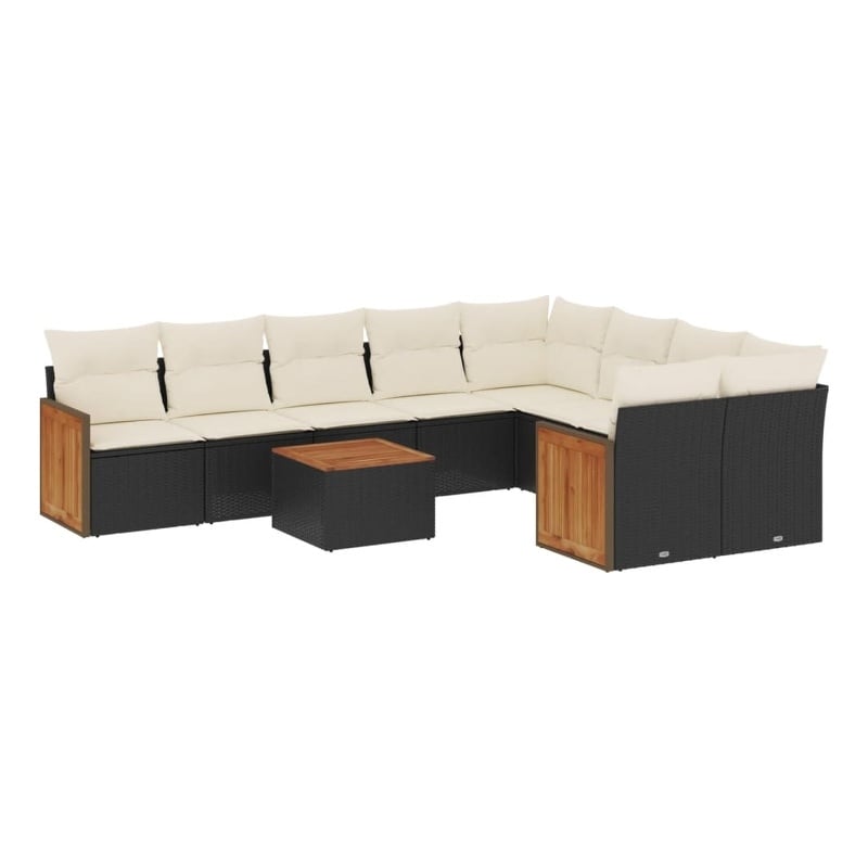 vidaXL 10 Piece Poly Rattan Large Sofa Set in Black/Cream