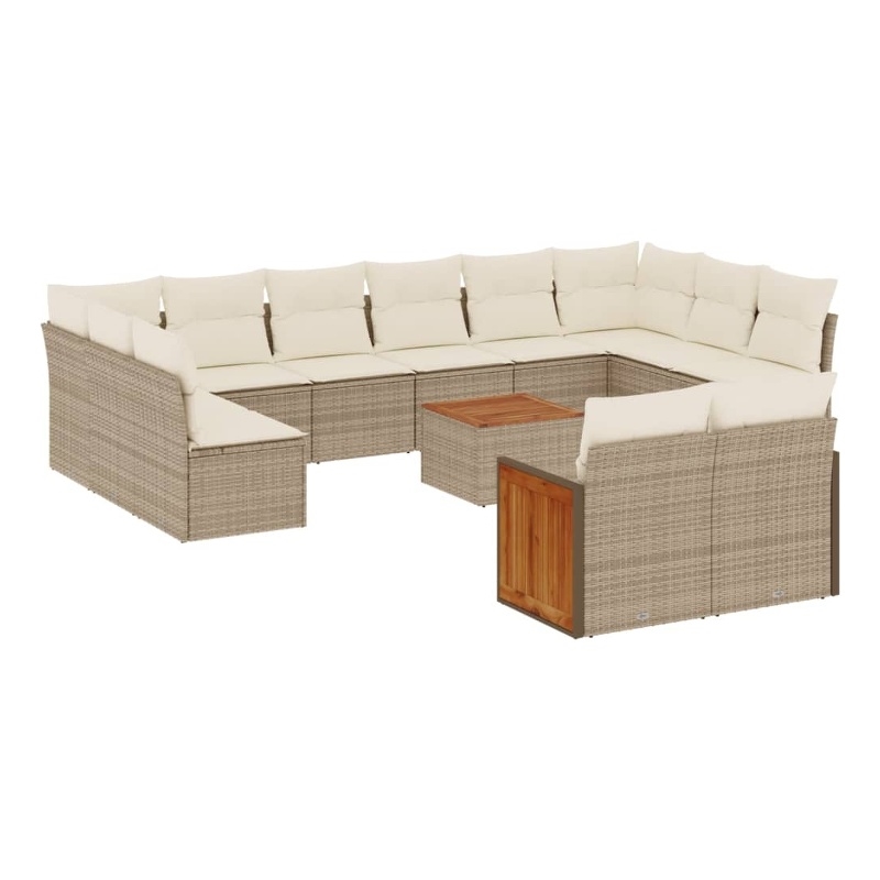 vidaXL 13 Piece Solid Acacia Wood Small Sofa Set in White/Cream/Beige
