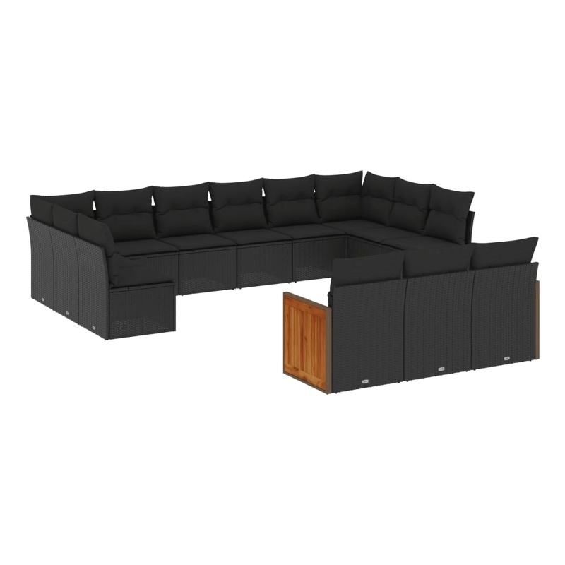 vidaXL 13 Piece Solid Acacia Wood Sofa Set in Black