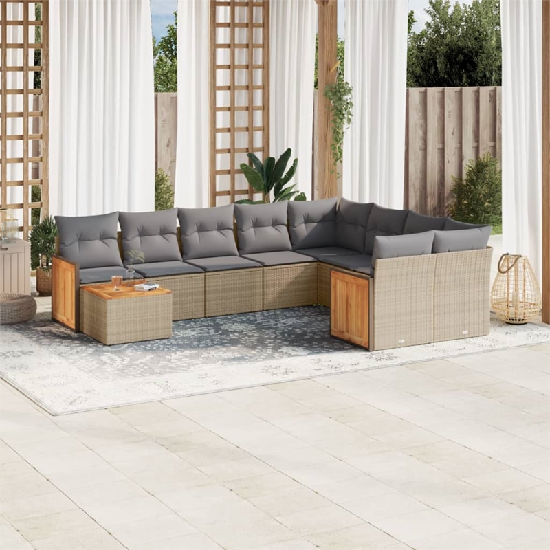 vidaXL 10 Piece Solid Acacia Wood Sofa Set in Gray/Beige