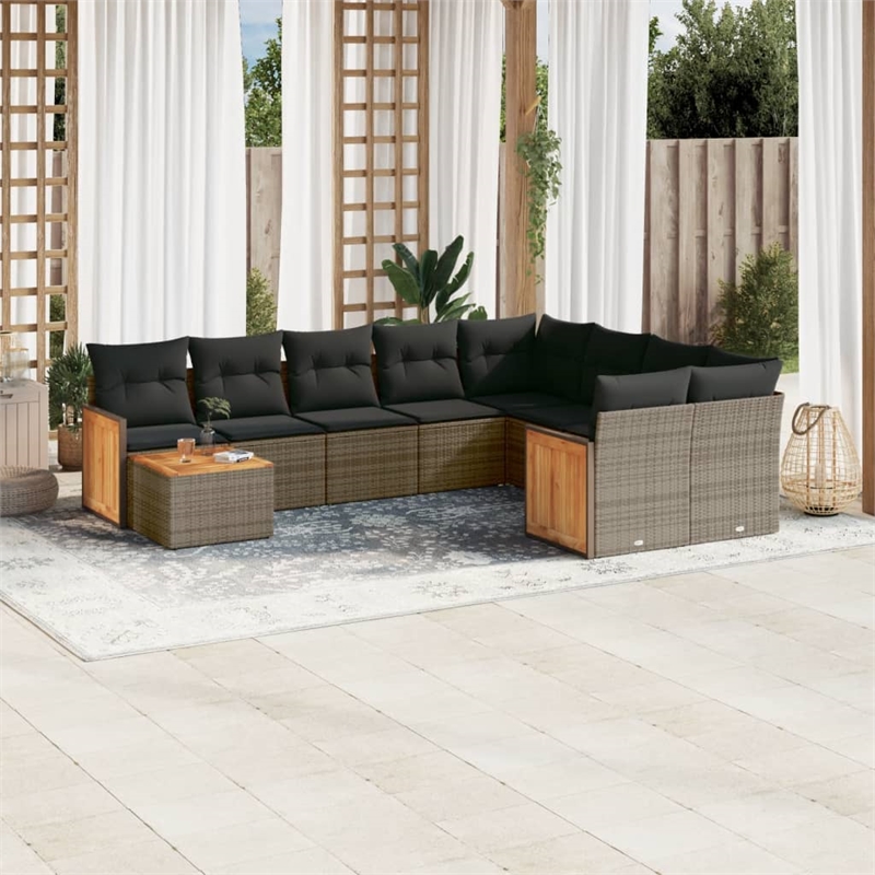 vidaXL 10 Piece Solid Acacia Wood Medium Sofa Set in Gray