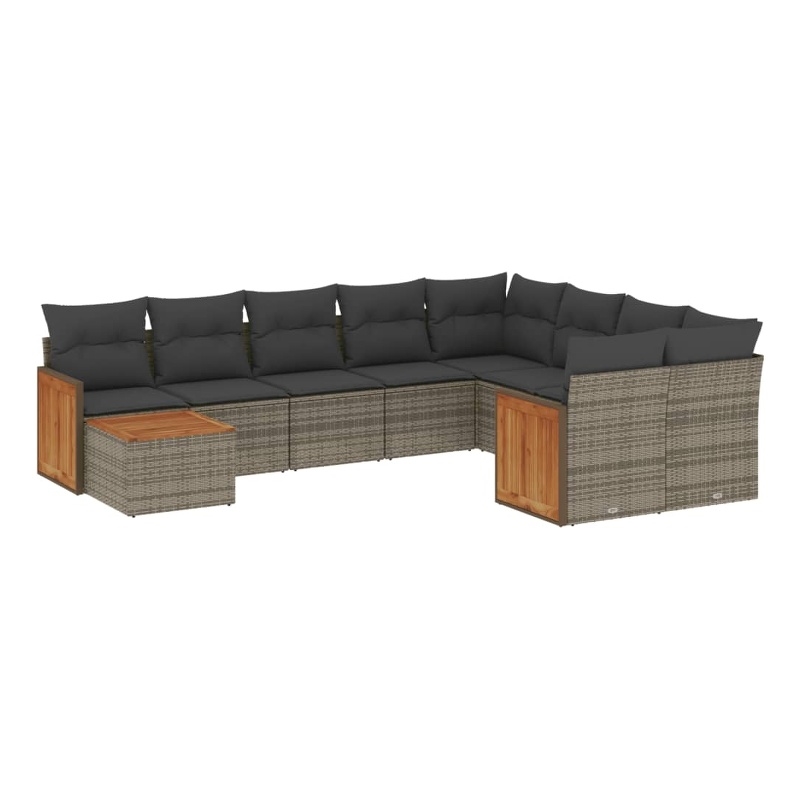 vidaXL 10 Piece Solid Acacia Wood Medium Sofa Set in Gray