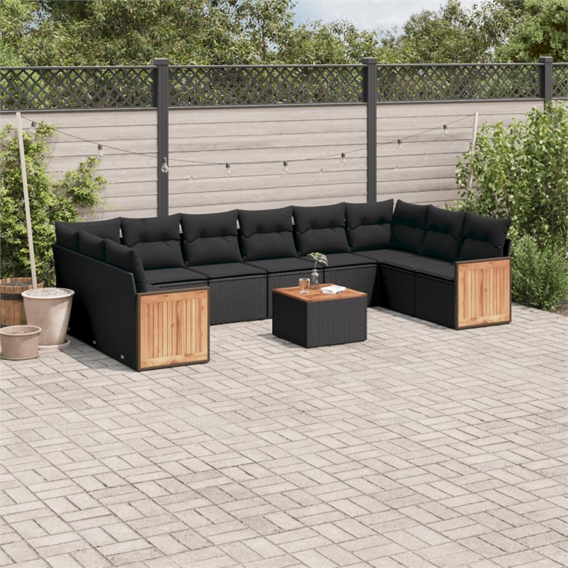 vidaXL 11 Piece Solid Acacia Wood Sofa Set in Black