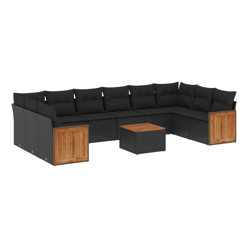 vidaXL 11 Piece Solid Acacia Wood Sofa Set in Black