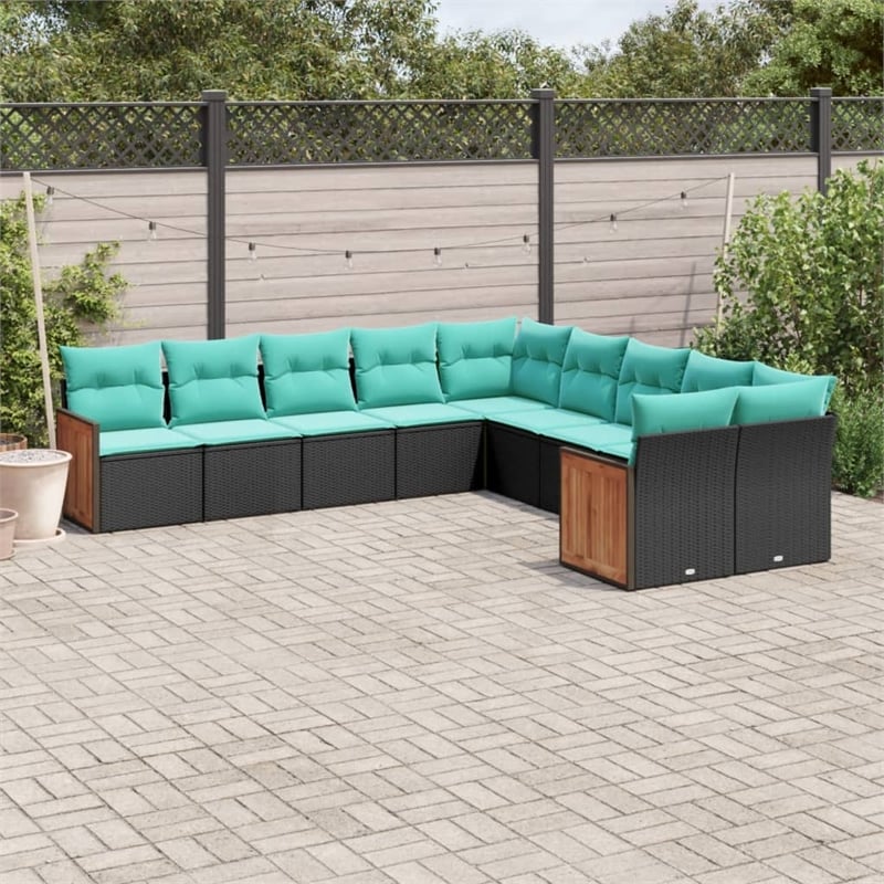 vidaXL 10 Piece Poly Rattan Patio Sofa Set in Black/Blue