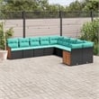 vidaXL 10 Piece Poly Rattan Patio Sofa Set in Black/Blue