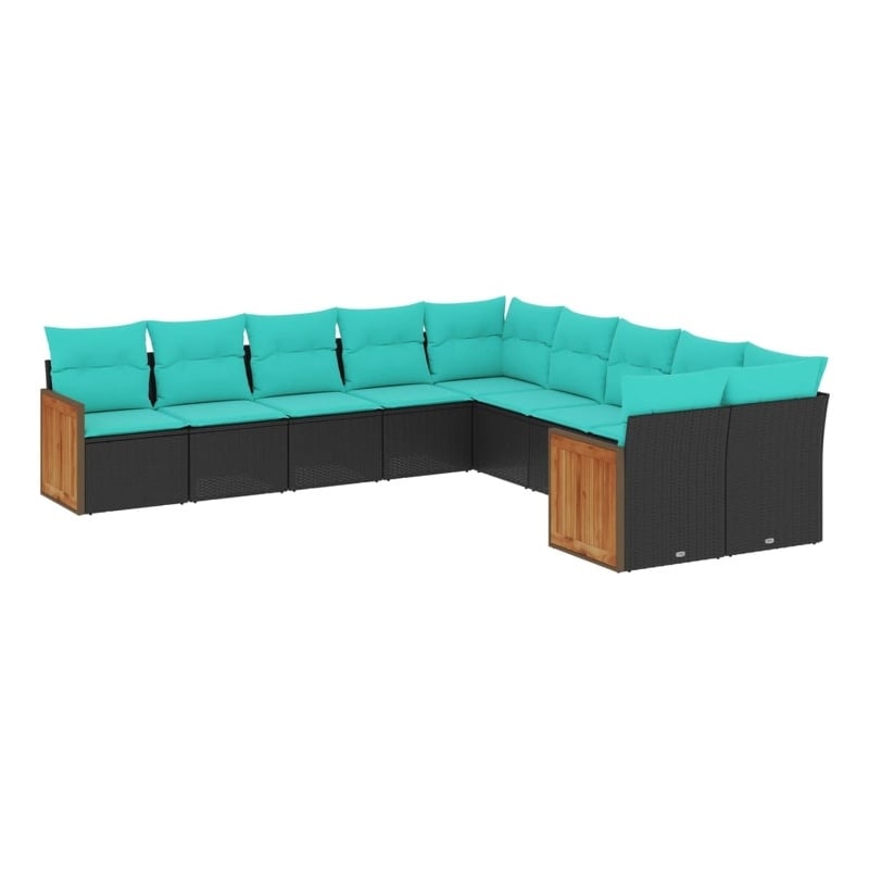 vidaXL 10 Piece Poly Rattan Patio Sofa Set in Black/Blue