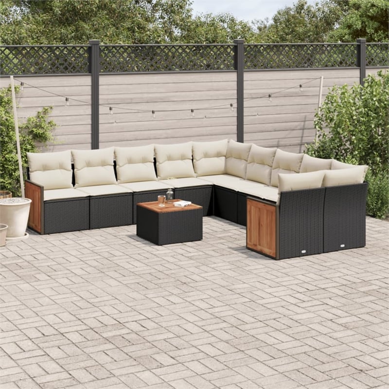 vidaXL 11 Piece Solid Acacia Wood Sofa Set in Black/White/Cream