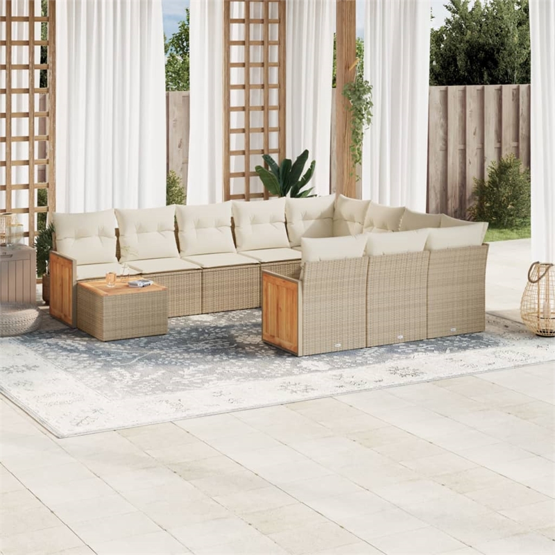 vidaXL 11 Piece Solid Acacia Wood Sofa Set in White/Cream/Beige
