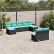 vidaXL 9 Piece Solid Acacia Wood Patio Sofa Set in Black/Blue