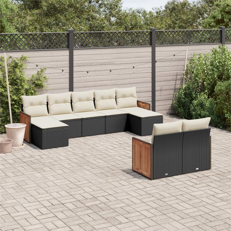 vidaXL 9 Piece Solid Acacia Wood Sofa Set in Black