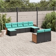vidaXL 9 Piece Solid Acacia Wood Patio Sofa Set in Black/Blue