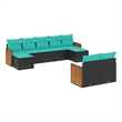 vidaXL 9 Piece Solid Acacia Wood Patio Sofa Set in Black/Blue