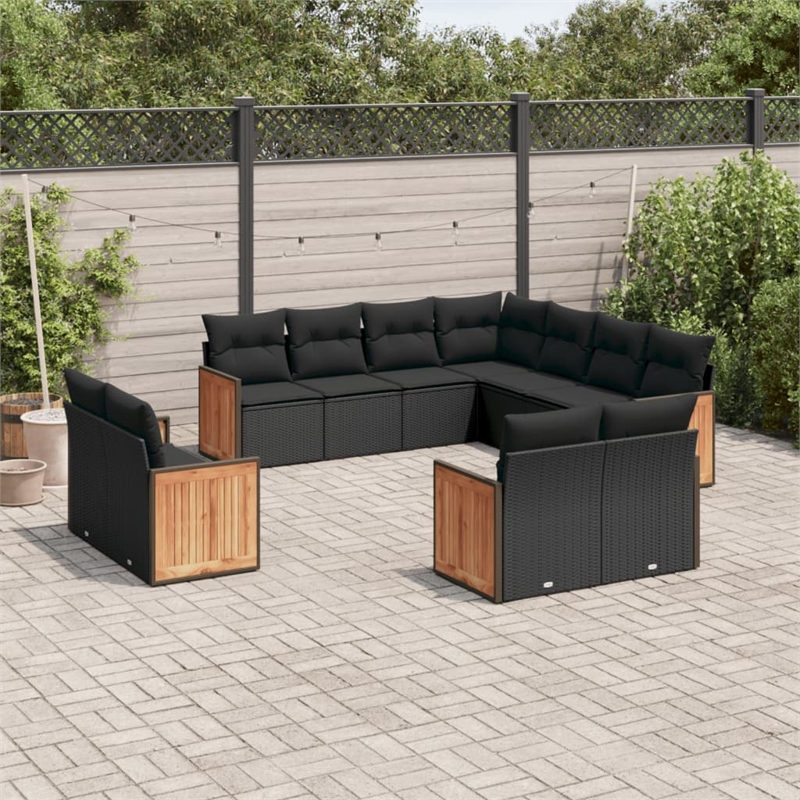 vidaXL 11 Piece Solid Acacia Wood Large Sofa Set in Black