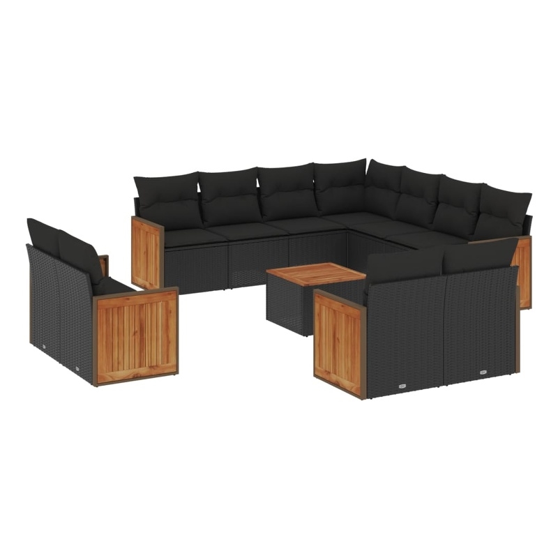 vidaXL 12 Piece Solid Acacia Wood Sofa Set in Black