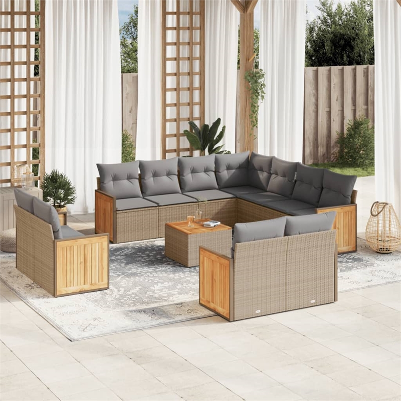 vidaXL 12 Piece Solid Acacia Wood Large Sofa Set in Gray/Beige