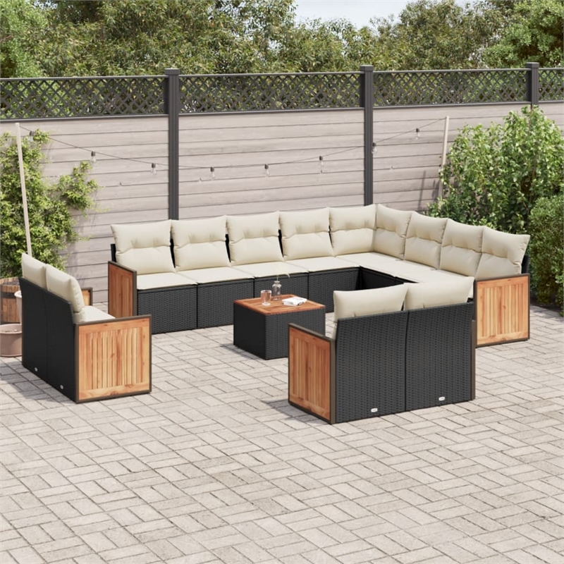 vidaXL 13 Piece Solid Acacia Wood Sofa Set in Black/White/Cream