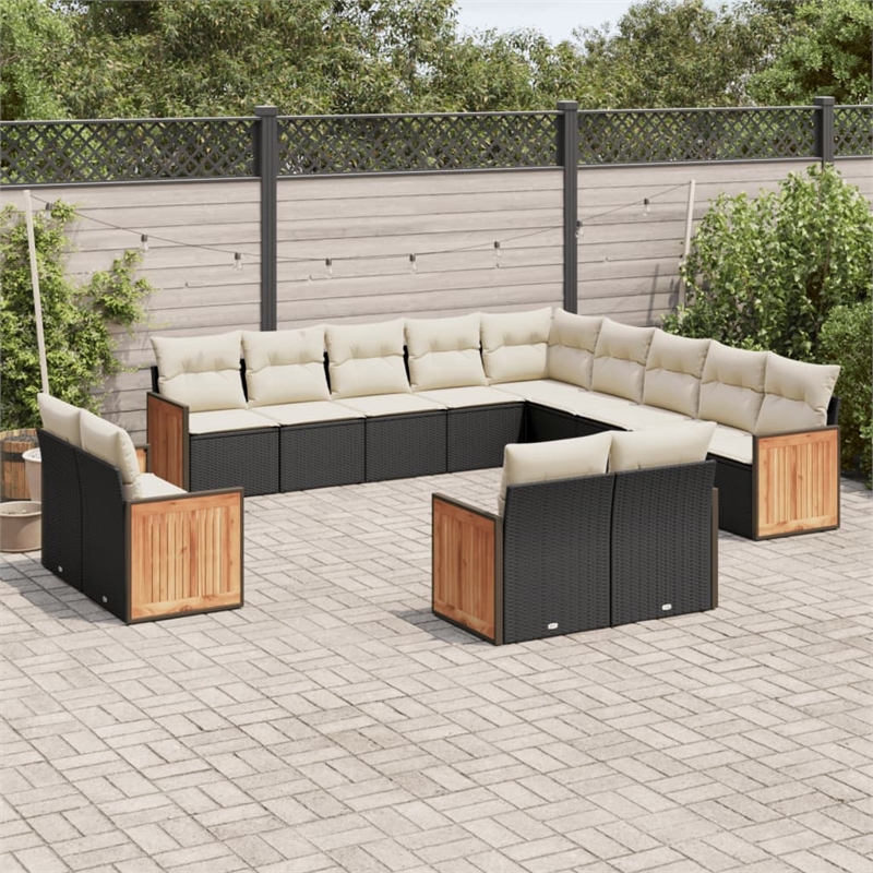 vidaXL 13 Piece Solid Acacia Wood Sofa Set in Black/White/Cream