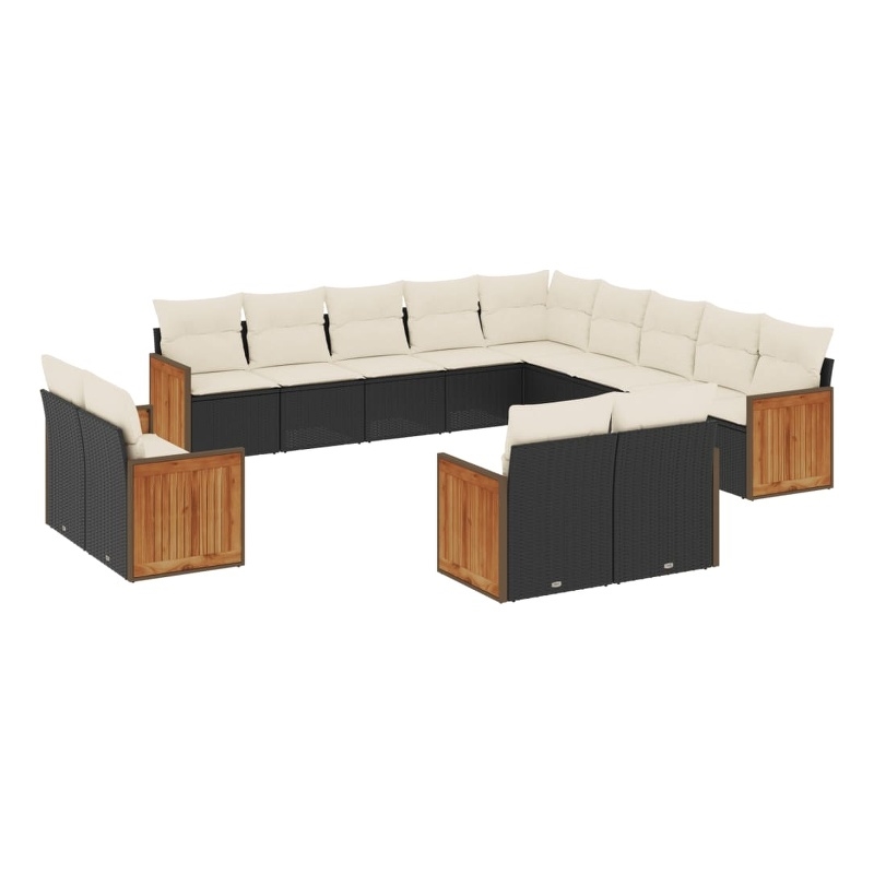 vidaXL 13 Piece Solid Acacia Wood Sofa Set in Black/White/Cream