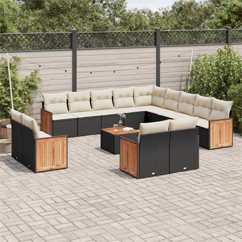 vidaXL 14 Piece Solid Acacia Wood Sofa Set in Black