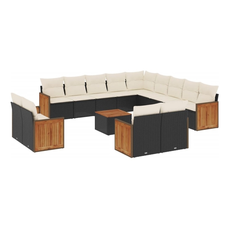 vidaXL 14 Piece Solid Acacia Wood Sofa Set in Black