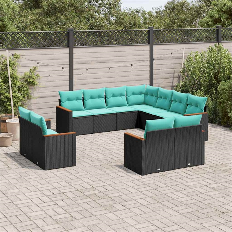 vidaXL 11 Piece Patio Sofa Set in Black/Blue
