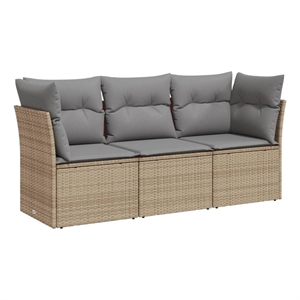 vidaXL 3 Piece Poly Rattan Large Sofa Set in Beige
