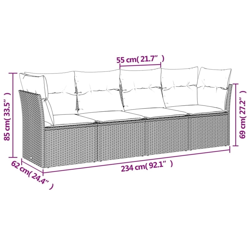 vidaXL 4 Piece Poly Rattan Sofa Set in Black/White/Cream