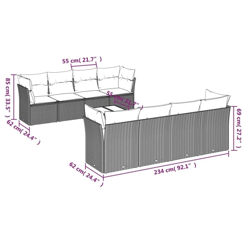 vidaXL 9 Piece Steel Large Sofa Set in Black